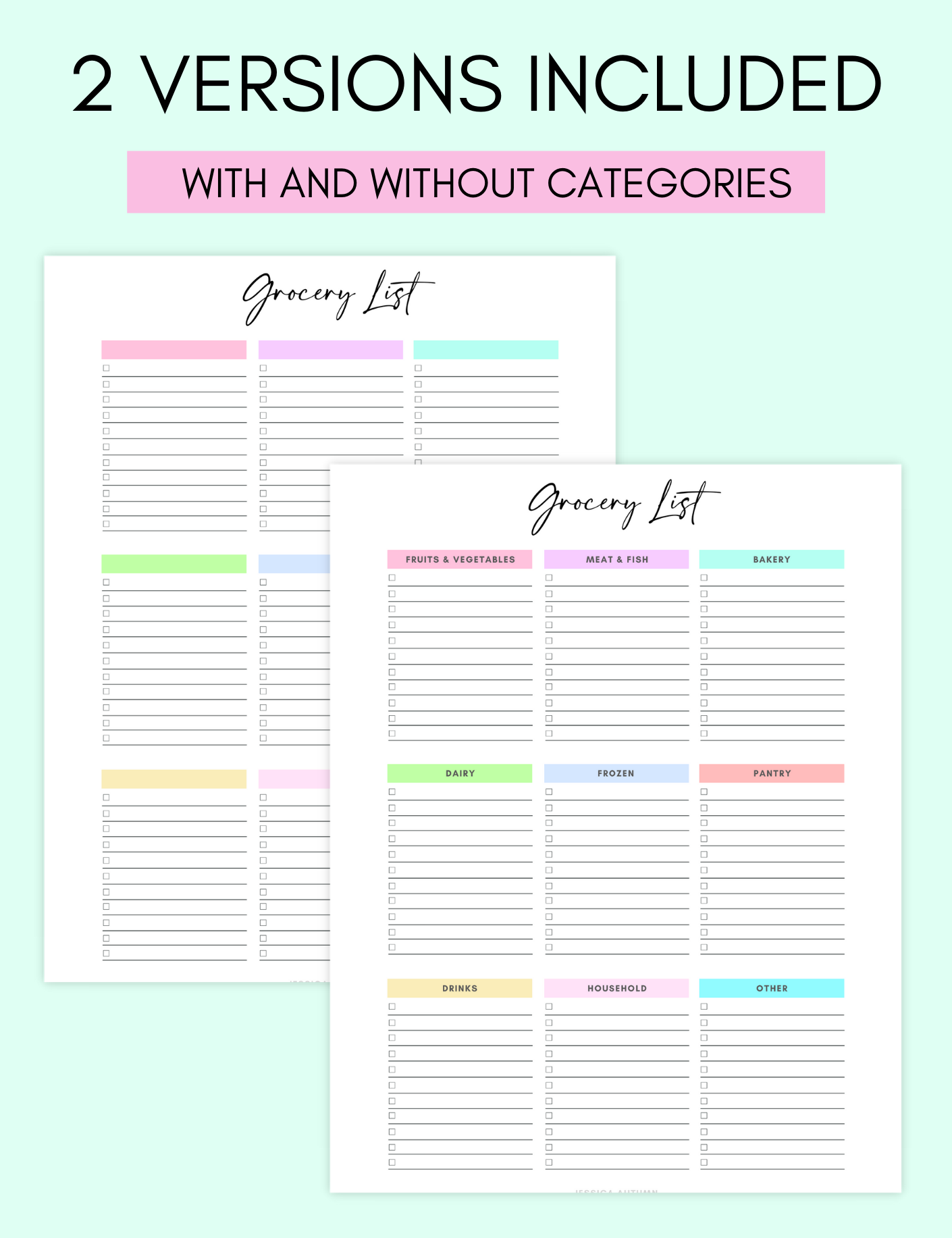 Meal Planner & Grocery List Jessica Autumn