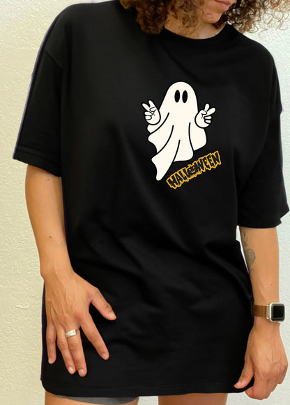 Halloween Ghost Unisex Bamboo Viscose/Organic Cotton Short Sleeve Graphic T-Shirt Spun Bamboo