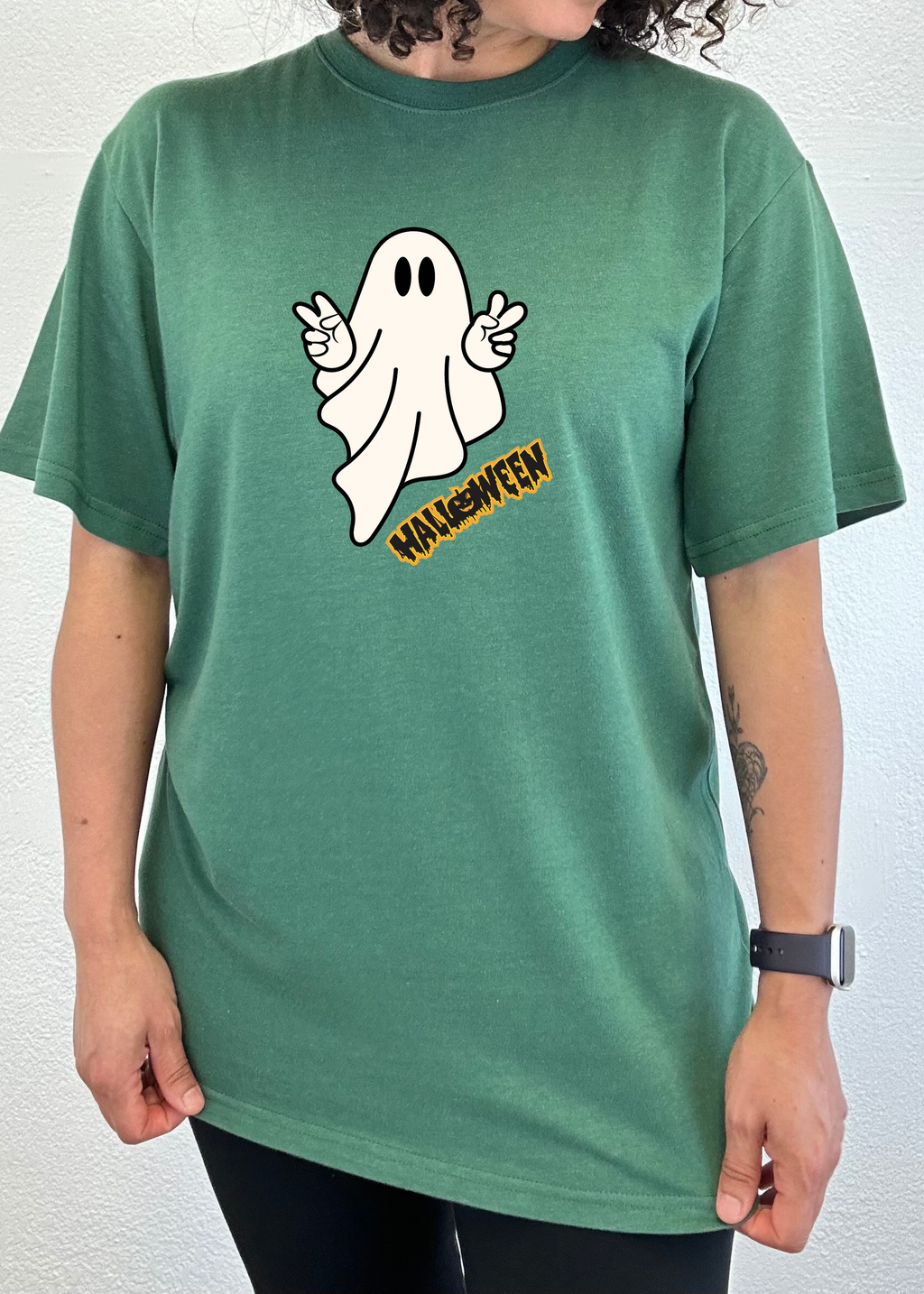Halloween Ghost Unisex Bamboo Viscose/Organic Cotton Short Sleeve Graphic T-Shirt Spun Bamboo