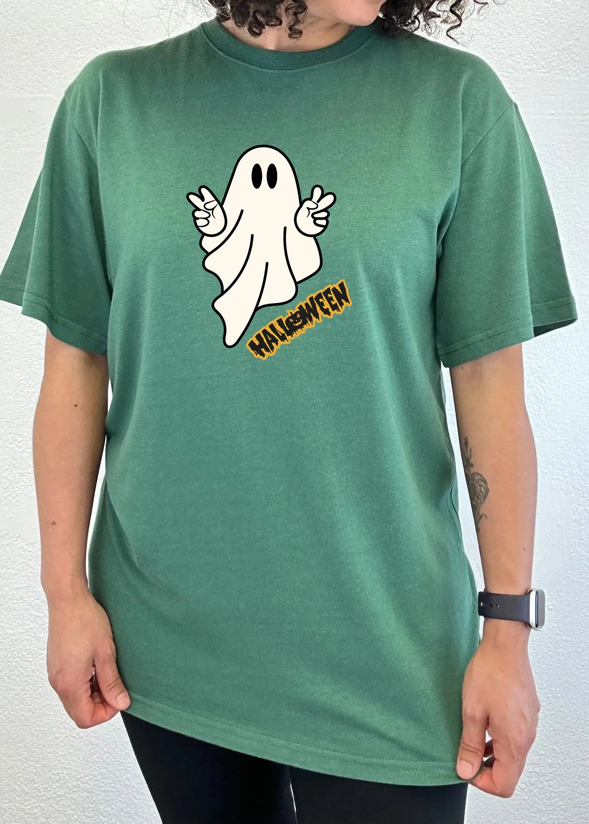 Halloween Ghost Unisex Bamboo Viscose/Organic Cotton Short Sleeve Graphic T-Shirt Spun Bamboo