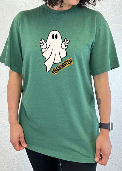 Halloween Ghost Unisex Bamboo Viscose/Organic Cotton Short Sleeve Graphic T-Shirt Spun Bamboo