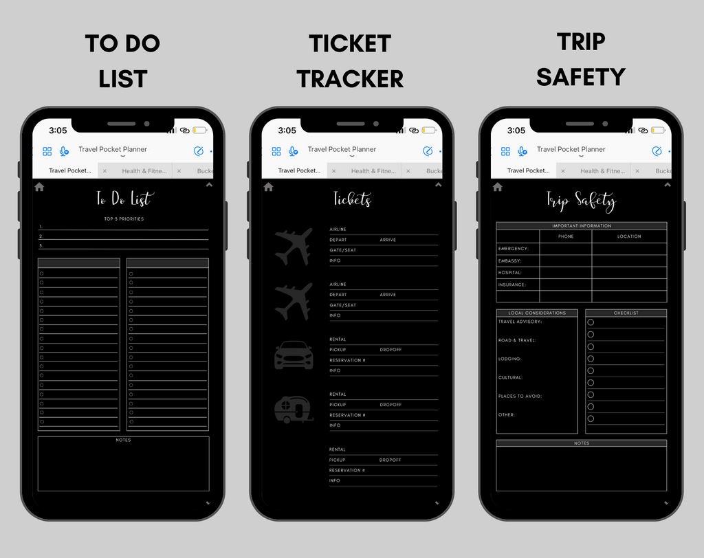 Digital Travel Phone Planner Dark Mode Jessica Autumn