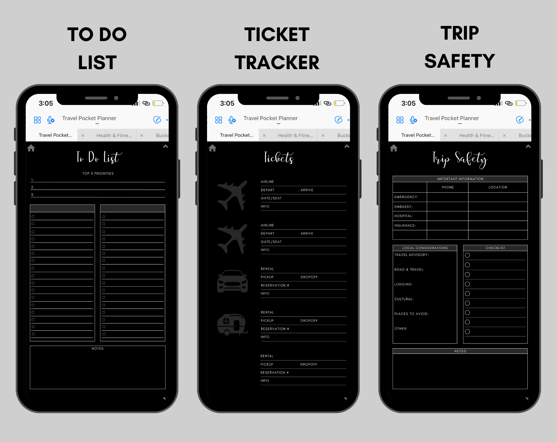 Digital Travel Phone Planner Dark Mode Jessica Autumn