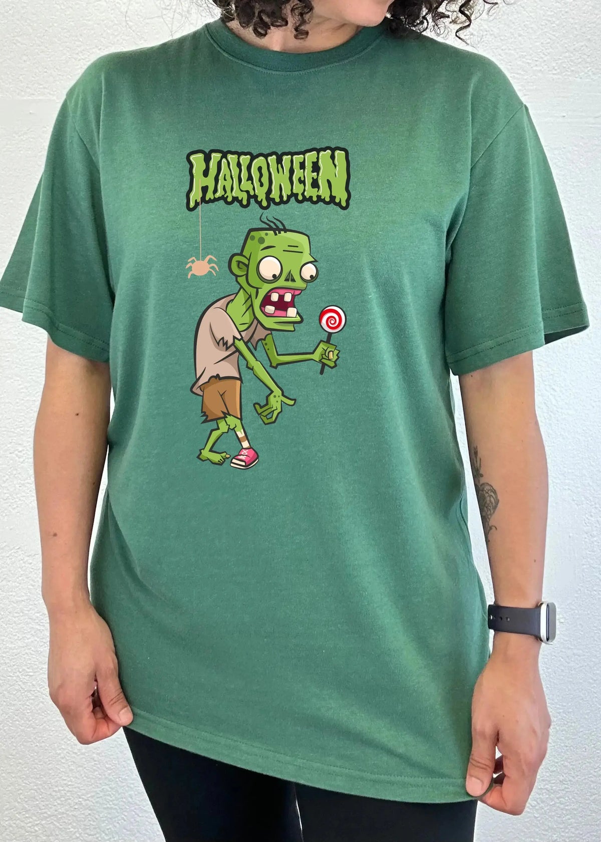 Halloween Green Monster Unisex Bamboo Viscose/Organic Cotton Short Sleeve Graphic T-Shirt Spun Bamboo