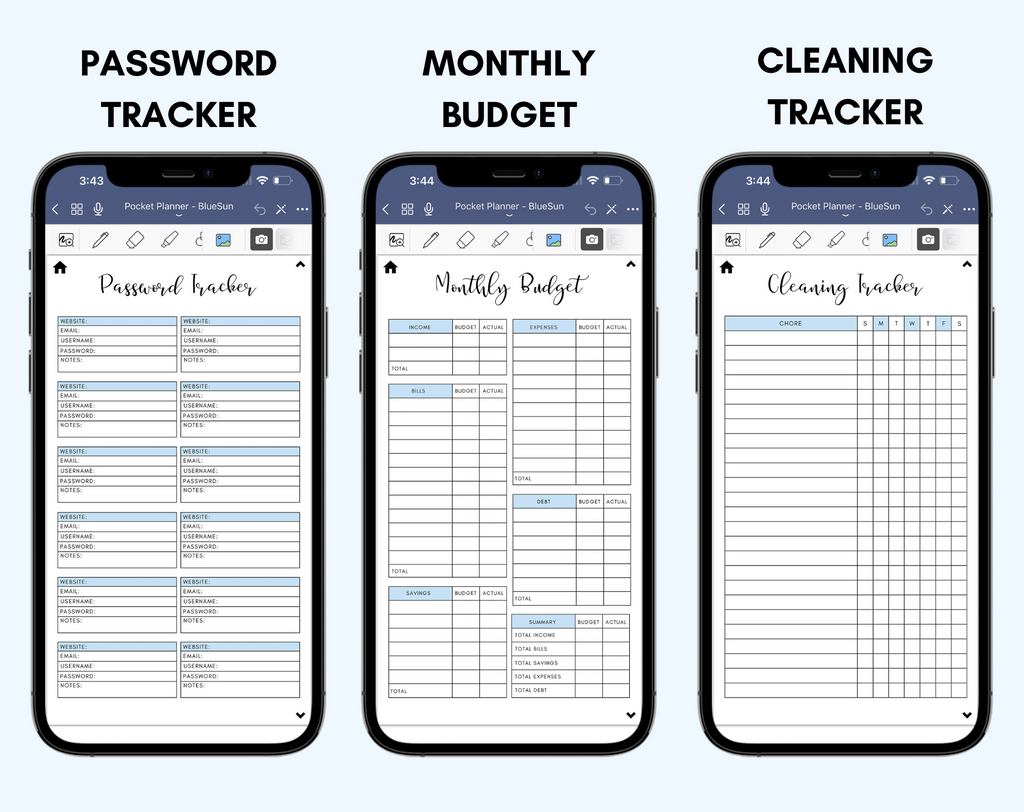 Digital Phone Planner Blue Jessica Autumn