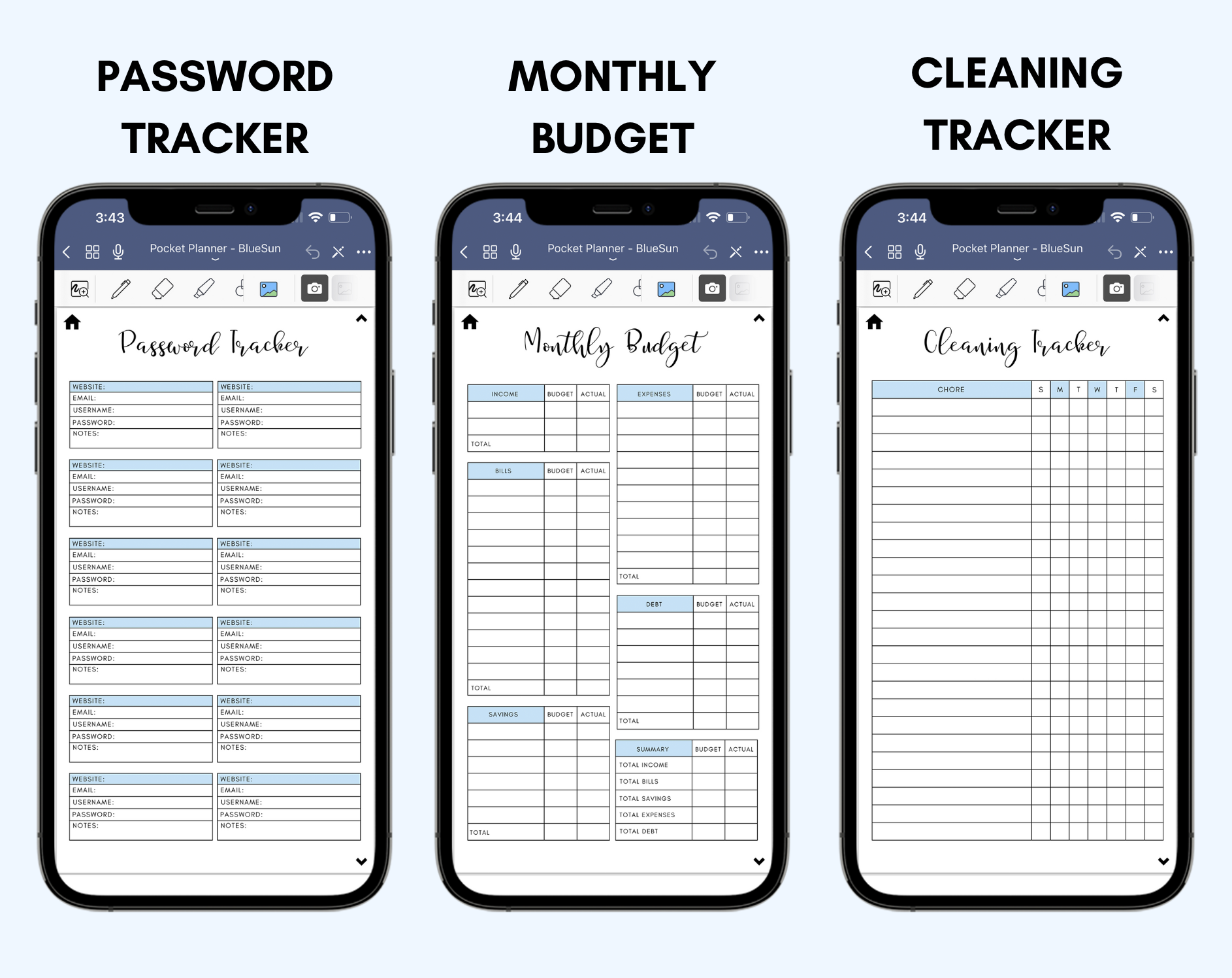 Digital Phone Planner Blue Jessica Autumn