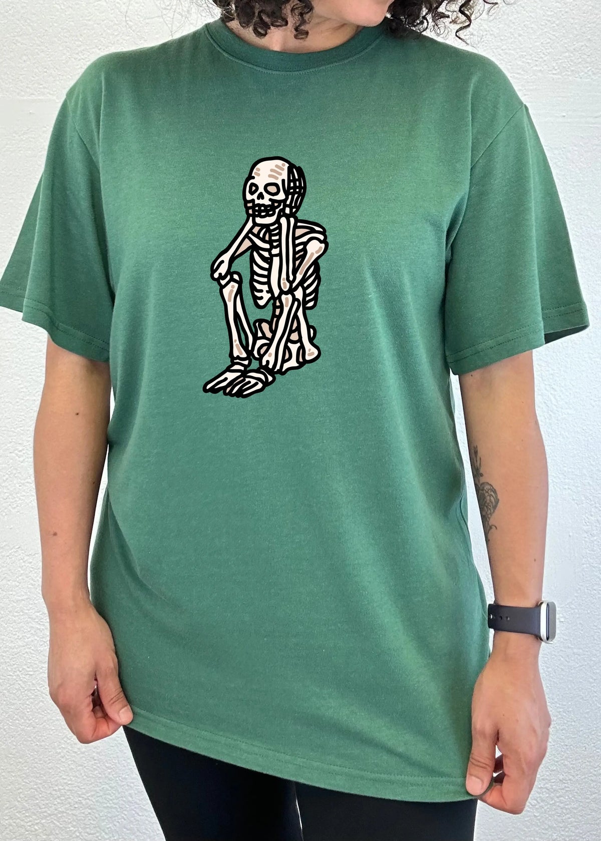Sad Skeleton Halloween Unisex Bamboo Viscose/Organic Cotton Short Sleeve Graphic T-Shirt Spun Bamboo