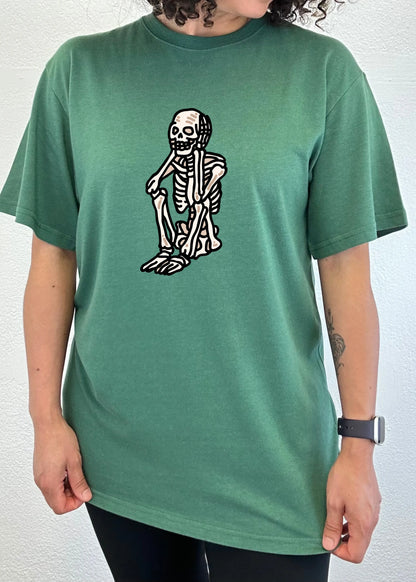 Sad Skeleton Halloween Unisex Bamboo Viscose/Organic Cotton Short Sleeve Graphic T-Shirt Spun Bamboo