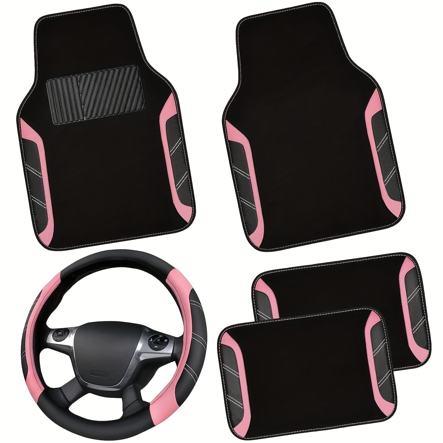 Steering Wheel Cover And Waterproof Car Floor Mats, Microfiber Universal Car Combo Fit for 95% Sedan, SUV, Cars, 14.5-15inch Sporty Anti-Slip Safety Comfortable Design Shore Co. Shop