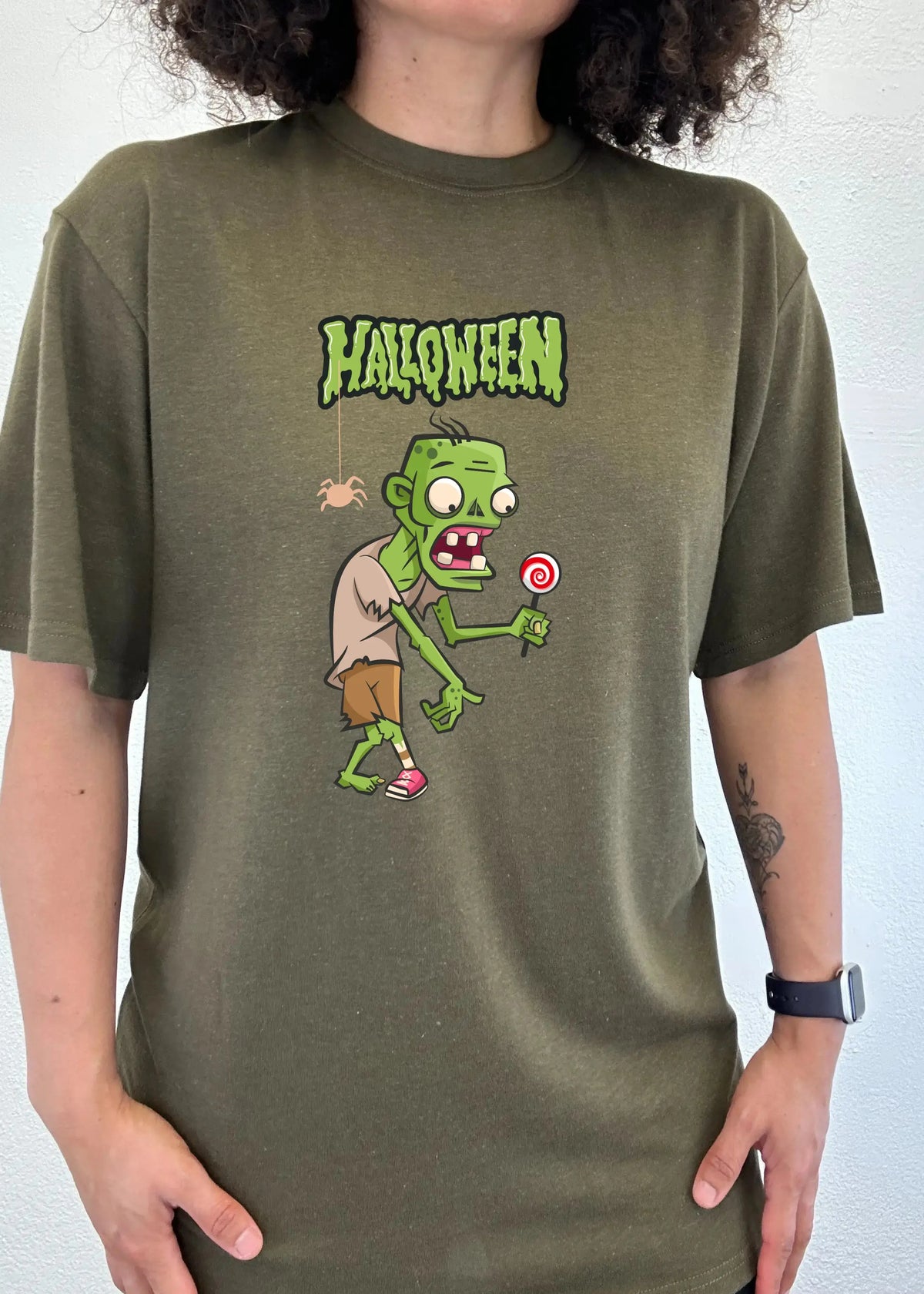 Halloween Green Monster Unisex Bamboo Viscose/Organic Cotton Short Sleeve Graphic T-Shirt Spun Bamboo