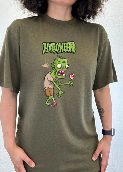 Halloween Green Monster Unisex Bamboo Viscose/Organic Cotton Short Sleeve Graphic T-Shirt Spun Bamboo