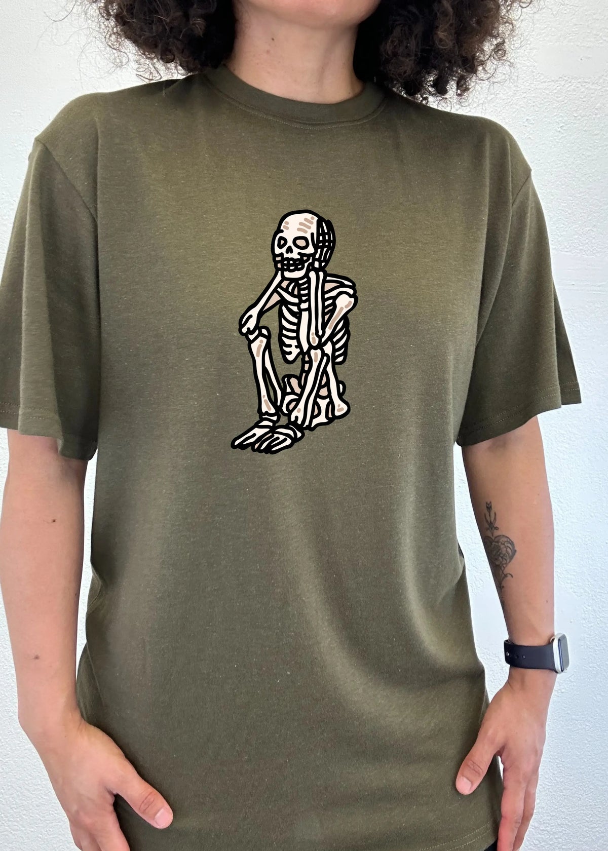 Sad Skeleton Halloween Unisex Bamboo Viscose/Organic Cotton Short Sleeve Graphic T-Shirt Spun Bamboo