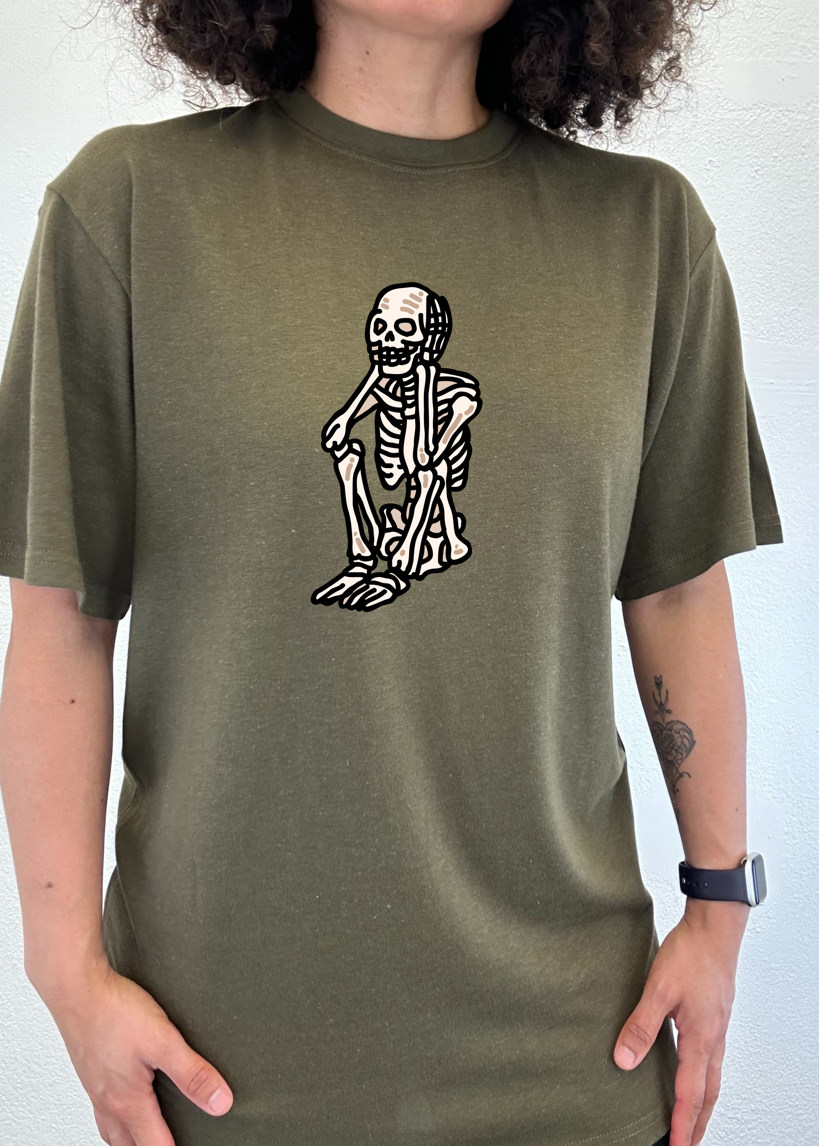 Sad Skeleton Halloween Unisex Bamboo Viscose/Organic Cotton Short Sleeve Graphic T-Shirt Spun Bamboo