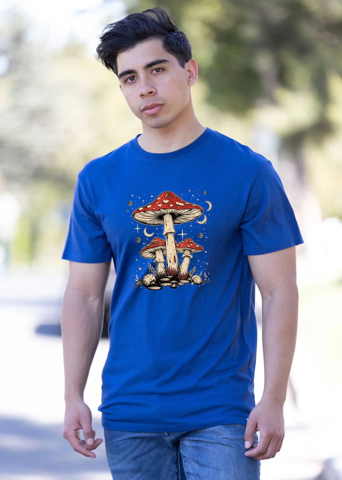 Boho Retro Hippie Mushrooms Natural Unisex Bamboo/Cotton Graphic T-Shirt Spun Bamboo