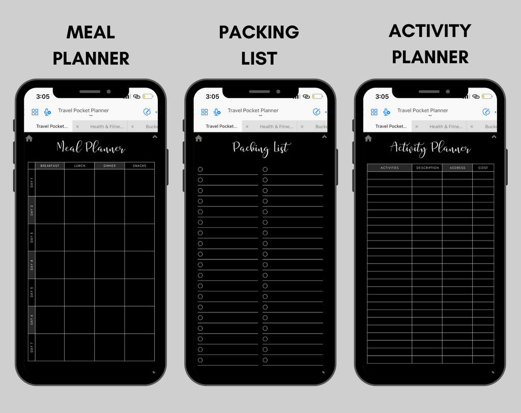 Digital Travel Phone Planner Dark Mode Jessica Autumn