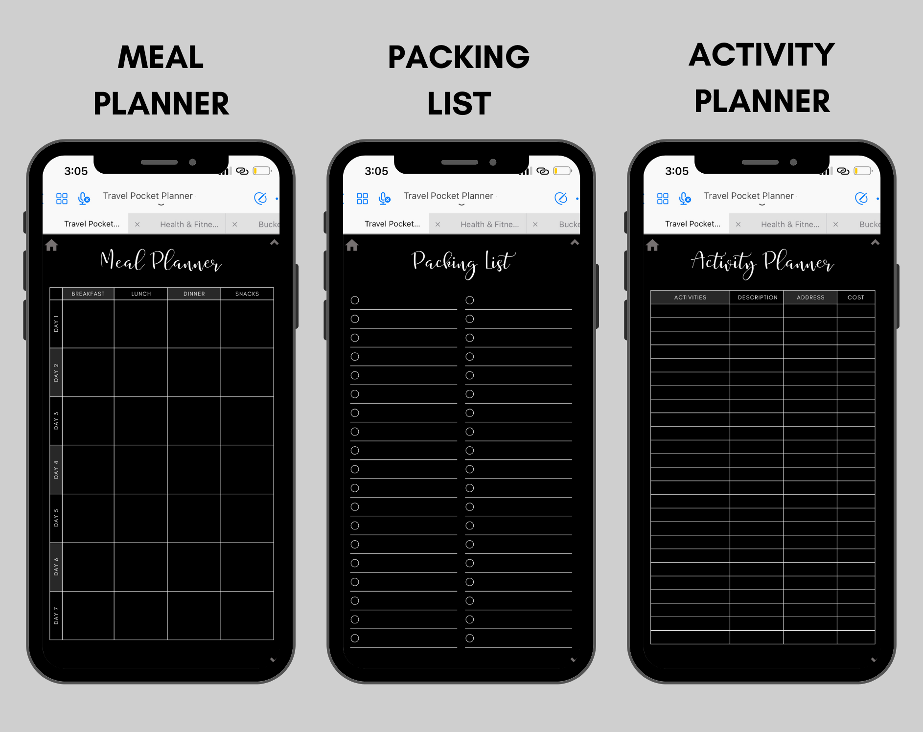 Digital Travel Phone Planner Dark Mode Jessica Autumn