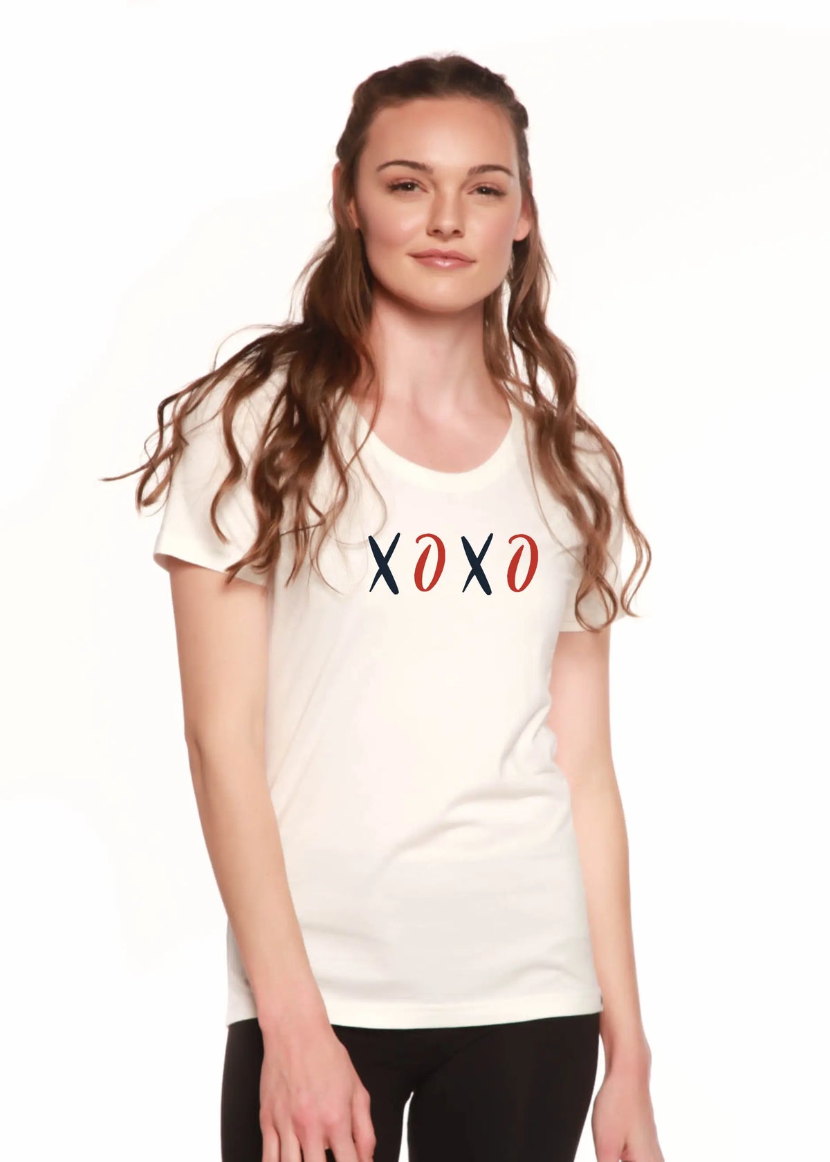XOXO Women's Bamboo Sleeve Scoop Neck Graphic T-Shirt Spun Bamboo