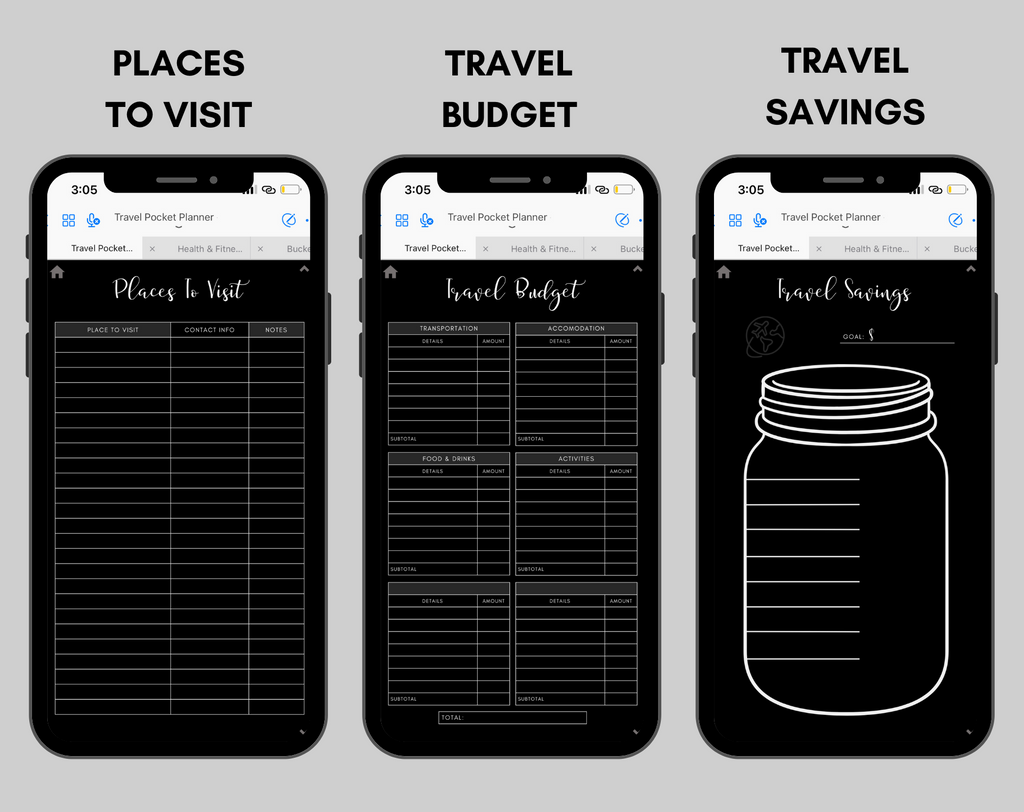 Digital Travel Phone Planner Dark Mode Jessica Autumn