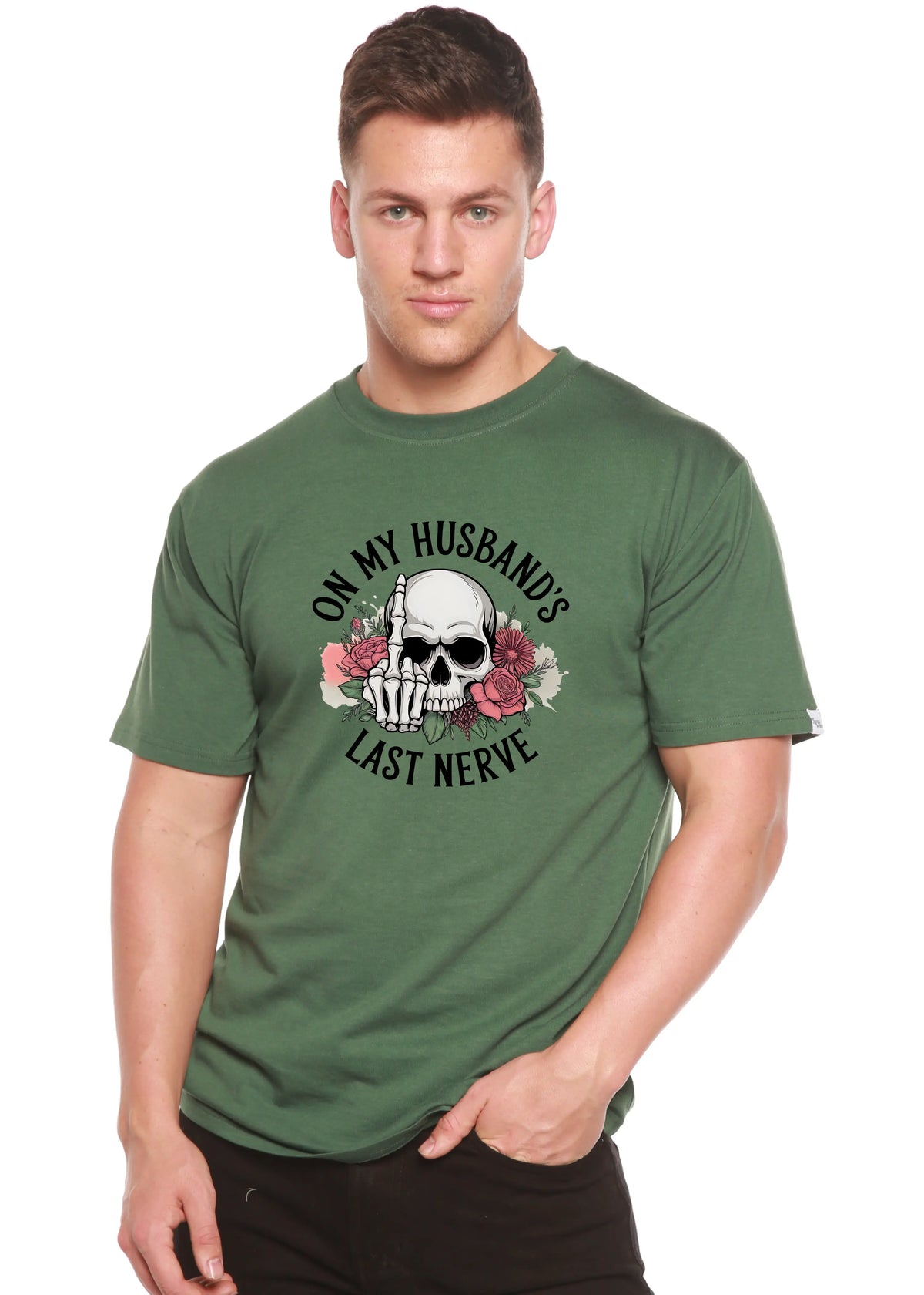 On My Husbands Last Nerve Sublimation Unisex Bamboo/Cotton Graphic T-Shirt Spun Bamboo