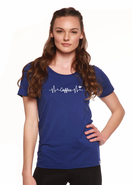 Heartbeat Coffee Printed Women's Bamboo/Cotton Short Sleeve Scoop Neck T-Shirt Spun Bamboo