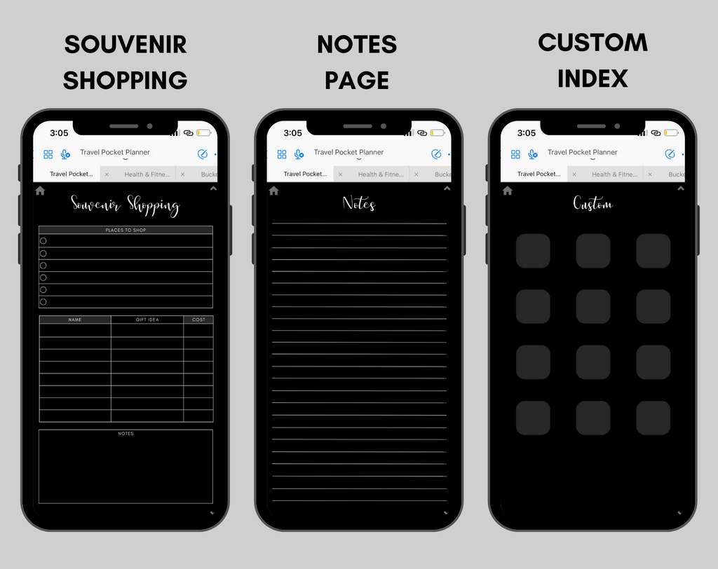 Digital Travel Phone Planner Dark Mode Jessica Autumn