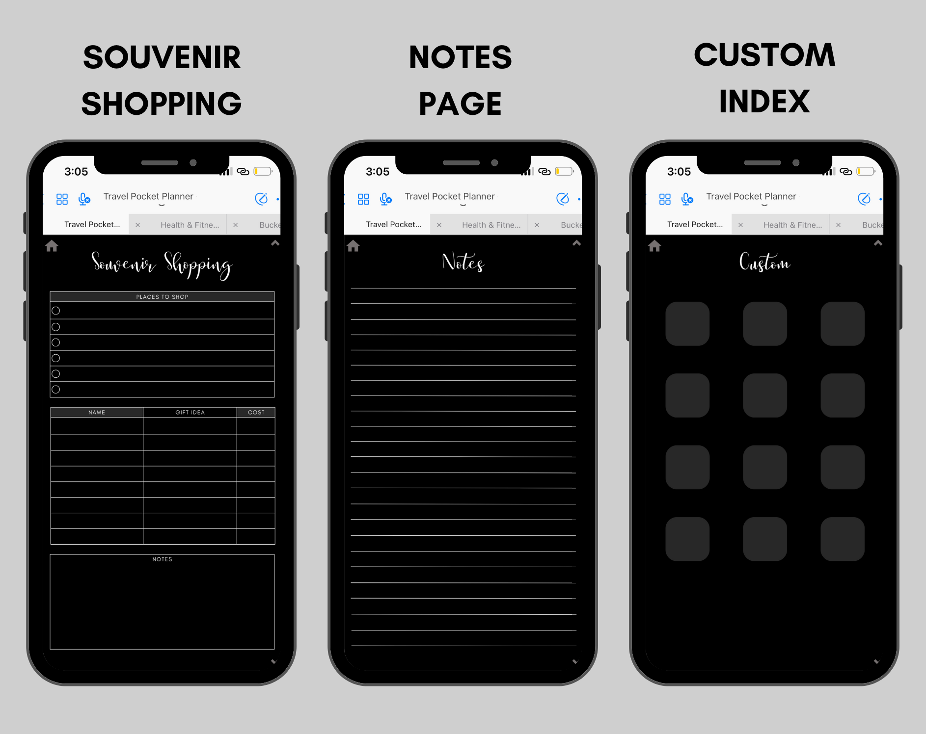 Digital Travel Phone Planner Dark Mode Jessica Autumn