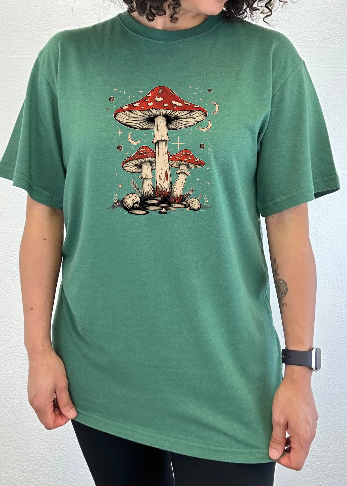 Boho Retro Hippie Mushrooms Natural Unisex Bamboo/Cotton Graphic T-Shirt Spun Bamboo
