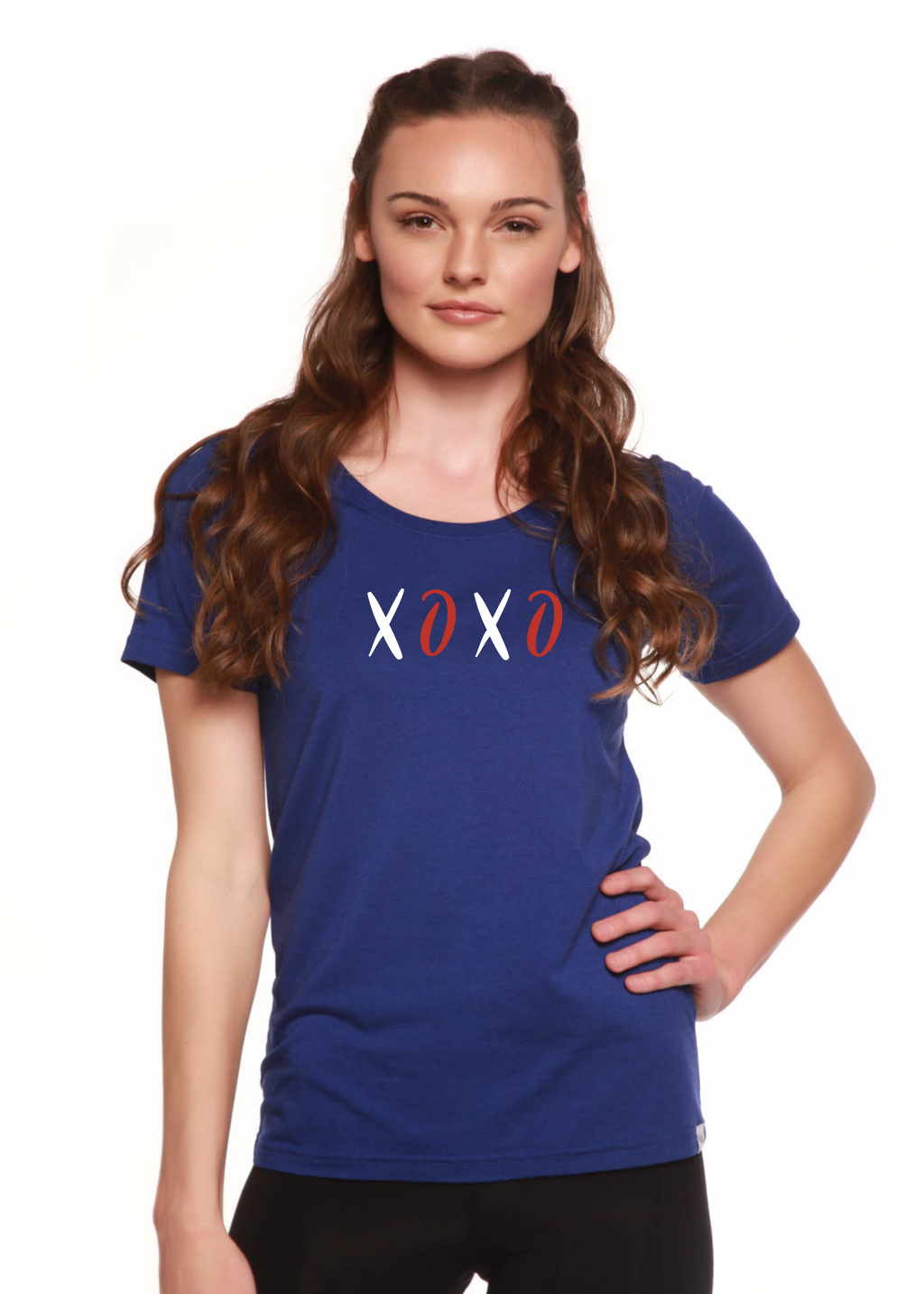 XOXO Women's Bamboo Sleeve Scoop Neck Graphic T-Shirt Spun Bamboo