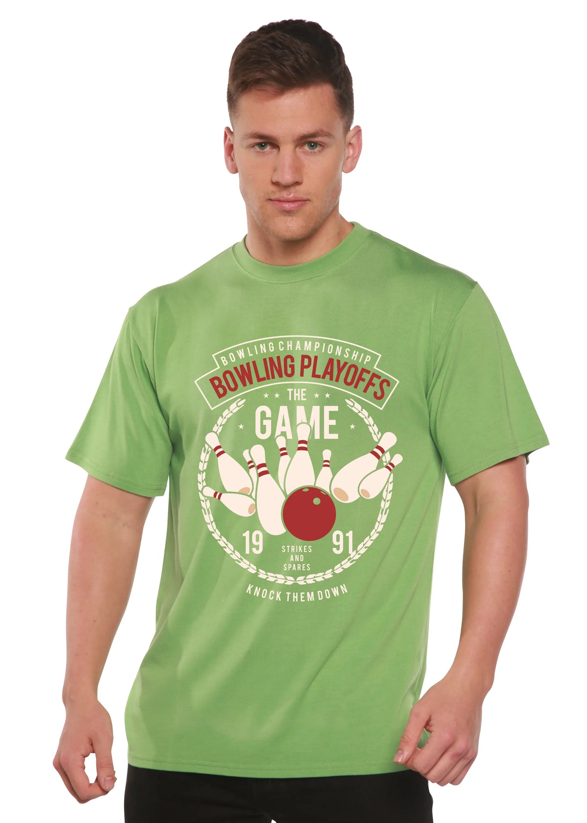 Bowling Playoffs Men's Bamboo Viscose/Organic Cotton Short Sleeve Graphic T-Shirt Spun Bamboo