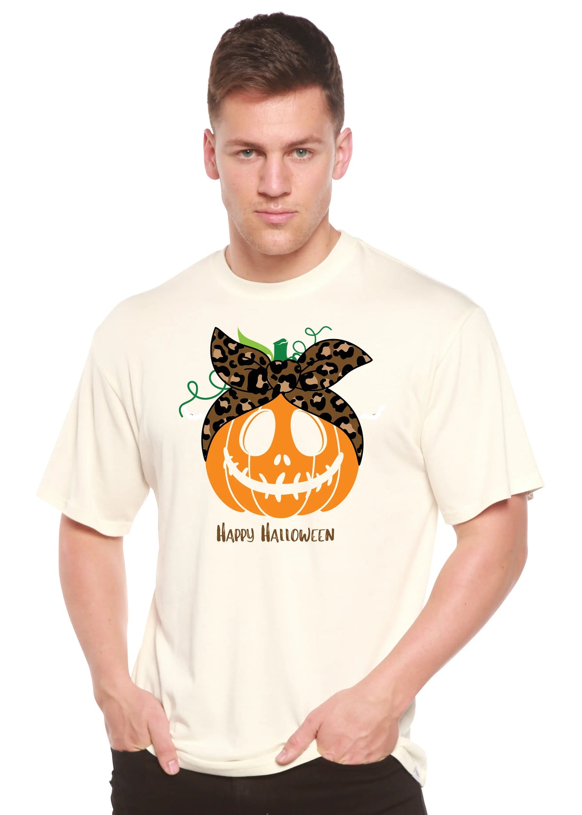 Happy Halloween Men's Bamboo Viscose/Organic Cotton Short Sleeve Graphic T-Shirt Spun Bamboo