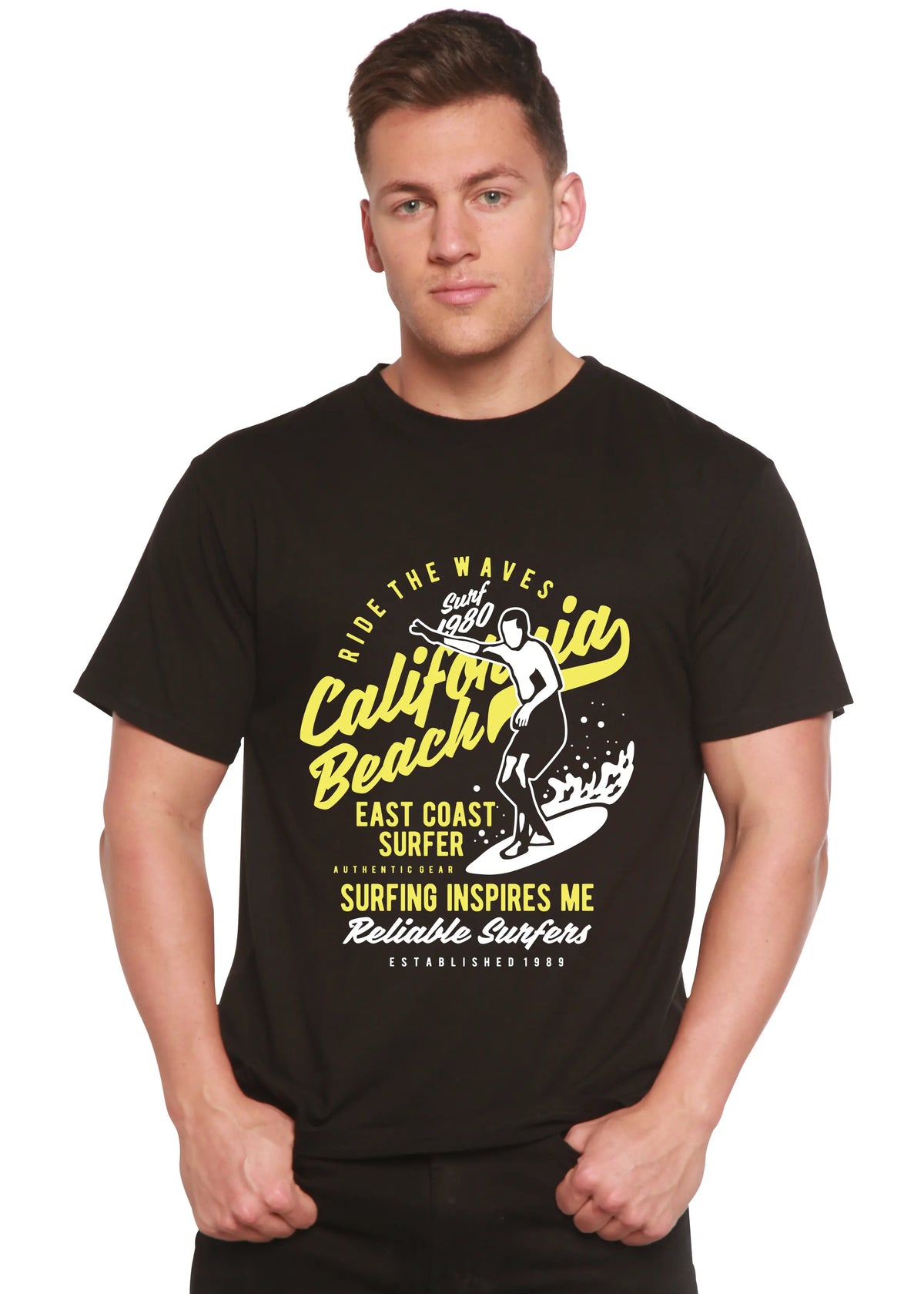 Ride The Waves Spun Bamboo® Men's Bamboo Viscose/Organic Cotton Short Sleeve Graphic T-Shirt Spun Bamboo