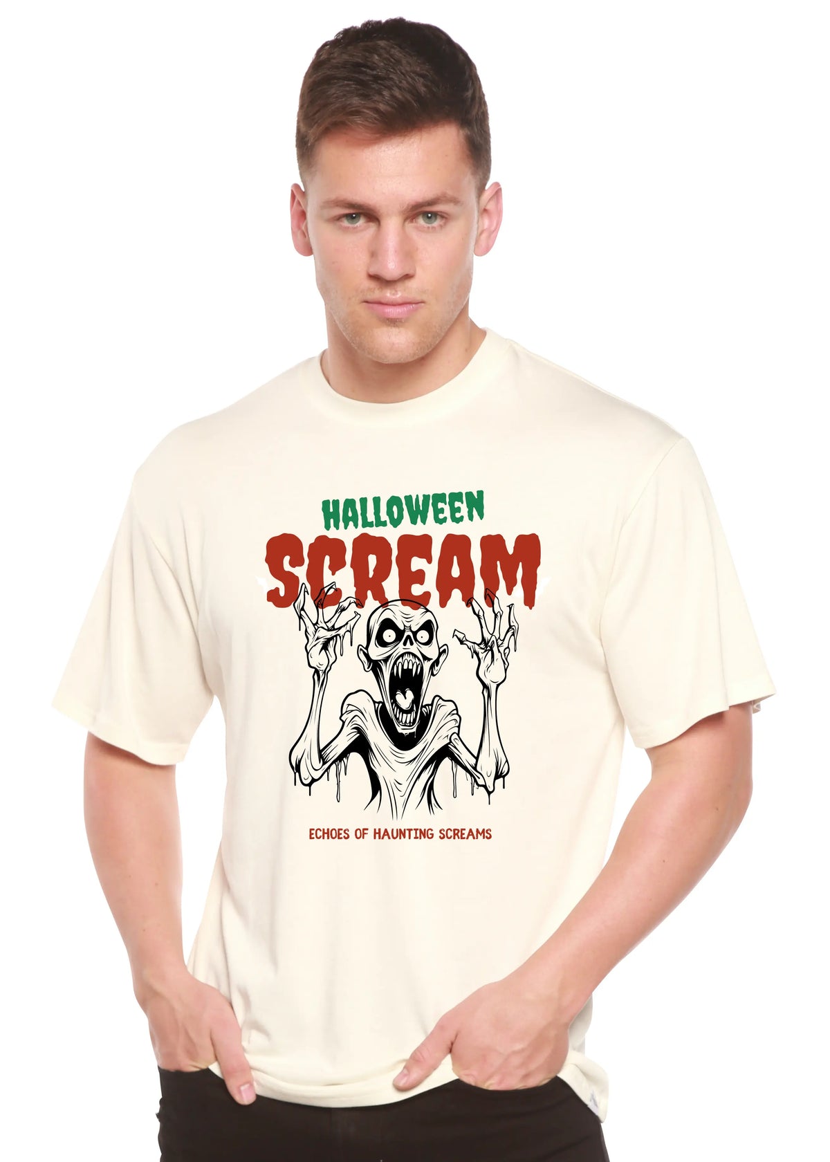 Halloween Scream Men's Bamboo Viscose/Organic Cotton Short Sleeve Graphic T-Shirt Spun Bamboo