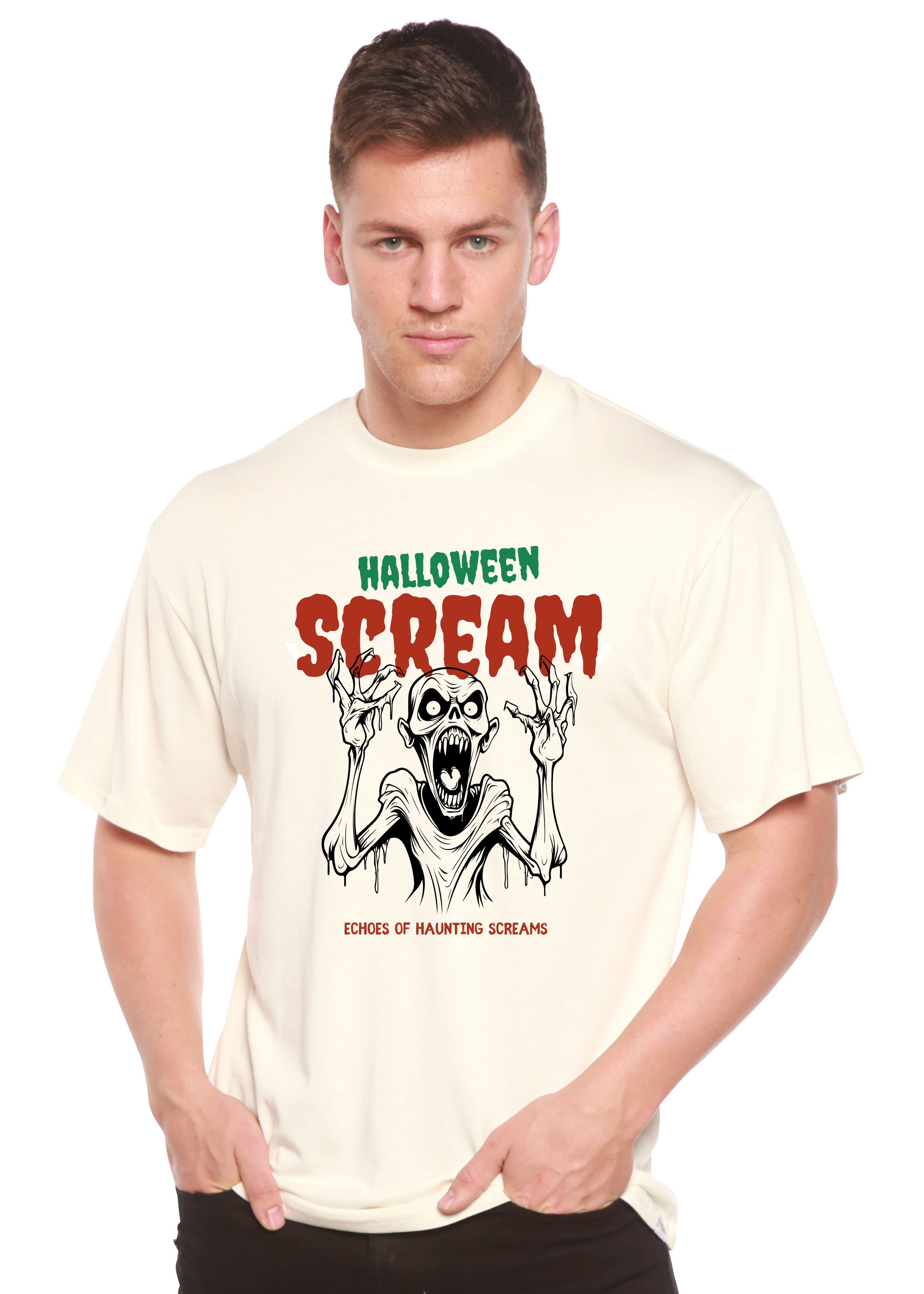 Halloween Scream Men's Bamboo Viscose/Organic Cotton Short Sleeve Graphic T-Shirt Spun Bamboo