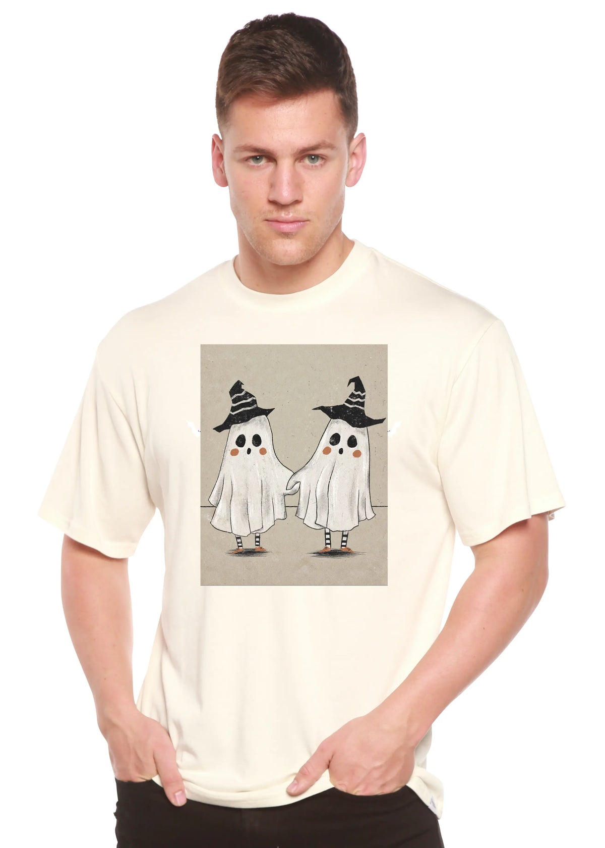 Cute Ghost Men's Bamboo Viscose/Organic Cotton Short Sleeve Graphic T-Shirt Spun Bamboo