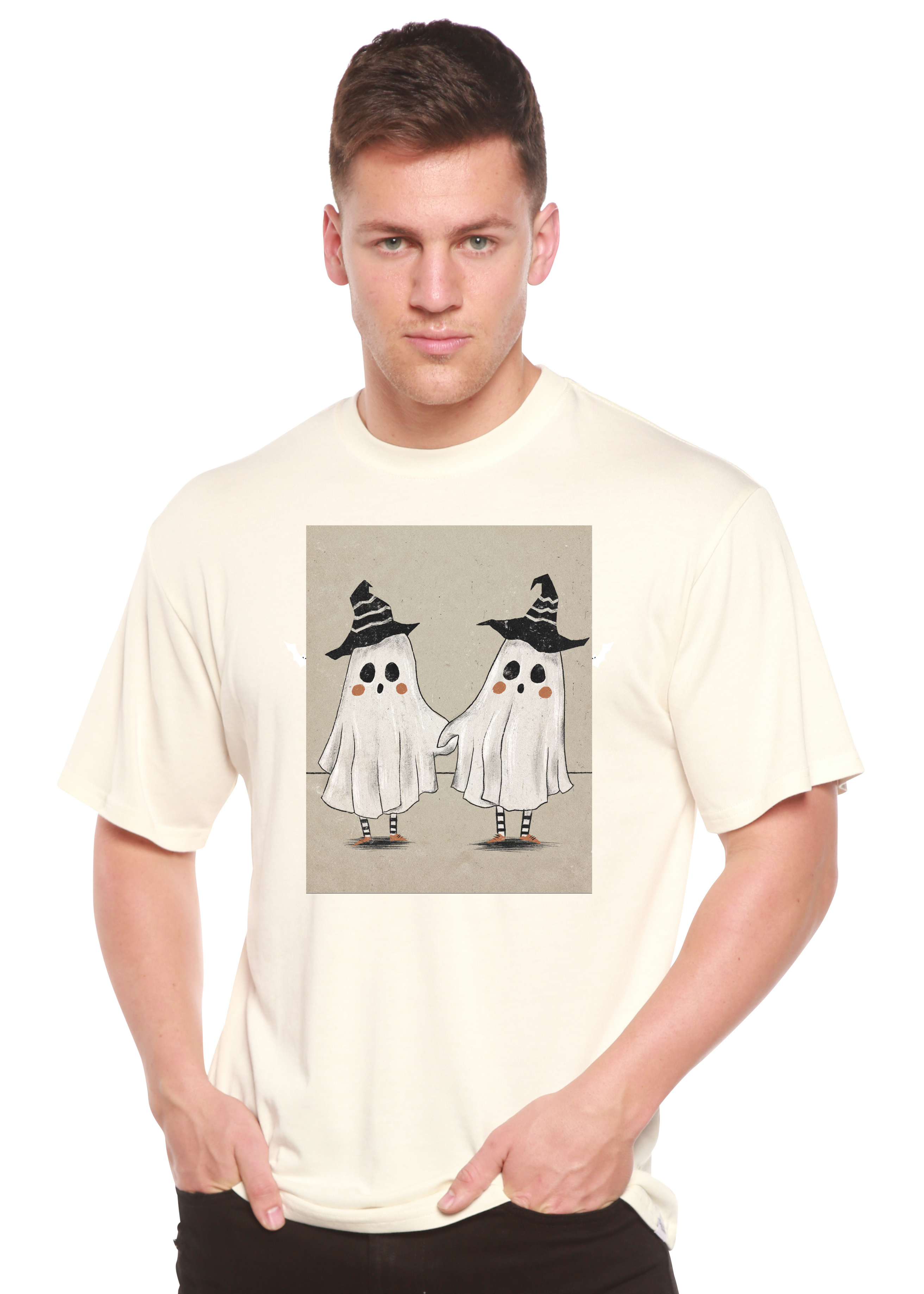 Cute Ghost Men's Bamboo Viscose/Organic Cotton Short Sleeve Graphic T-Shirt Spun Bamboo