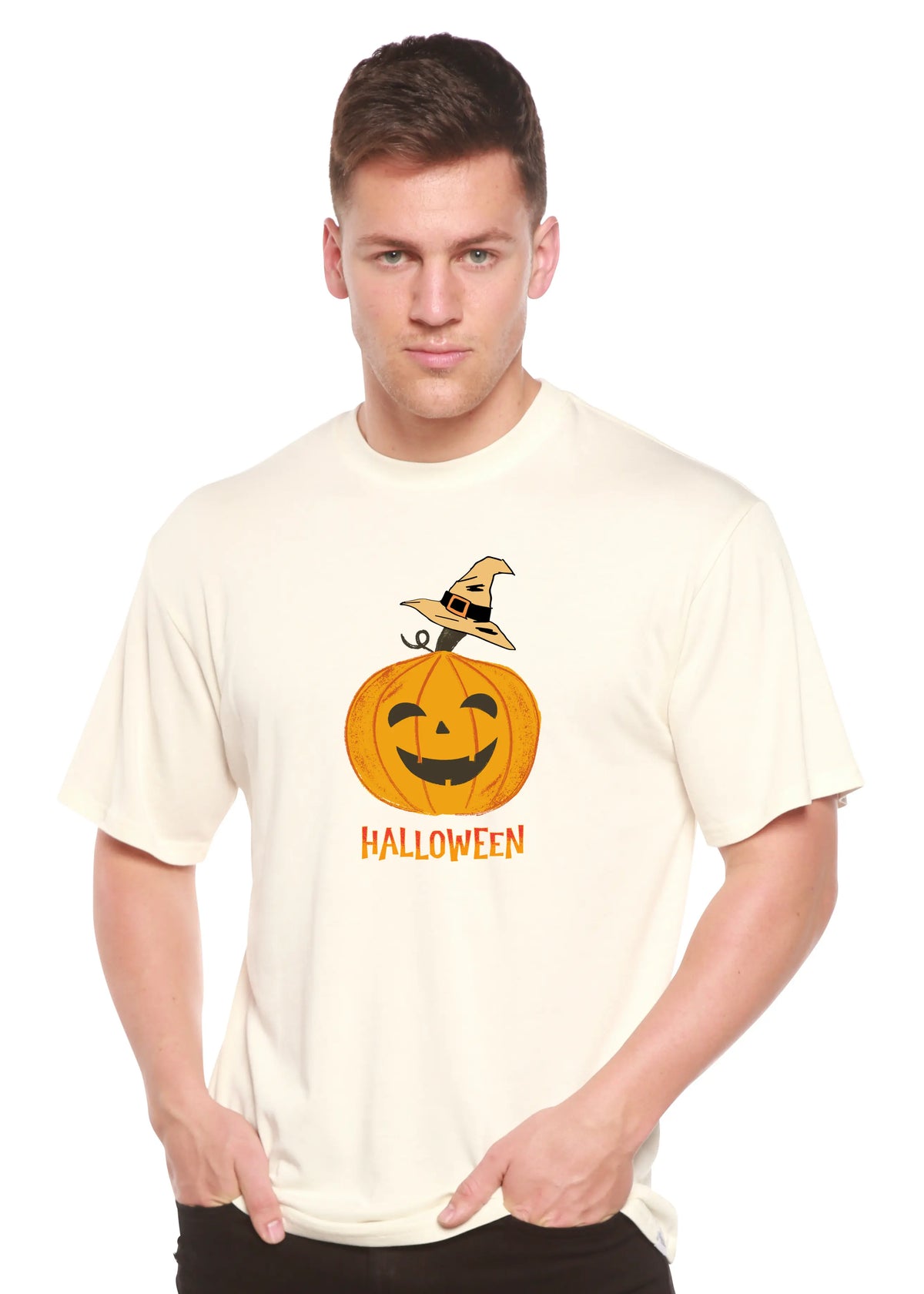 Halloween Pumpkin Unisex Bamboo Viscose/Organic Cotton Short Sleeve Graphic T-Shirt Spun Bamboo