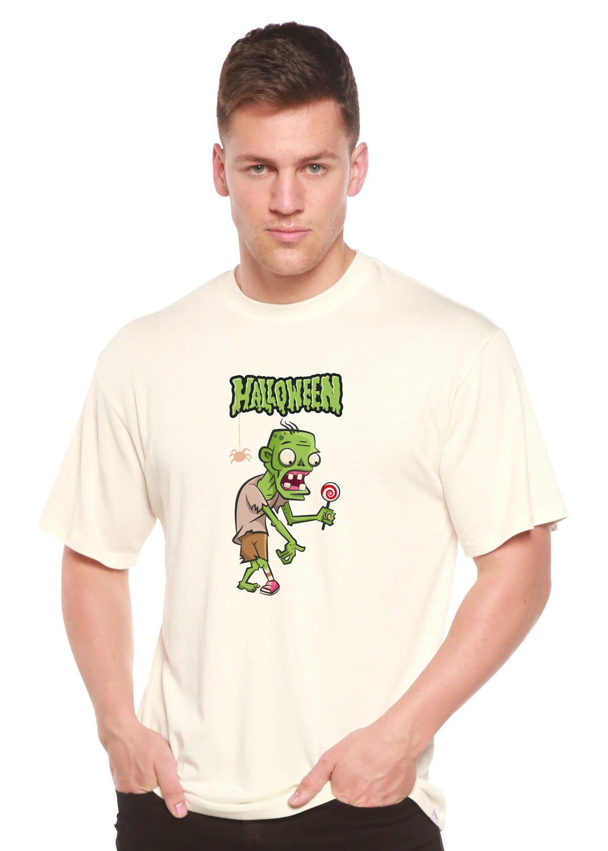 Halloween Green Monster Unisex Bamboo Viscose/Organic Cotton Short Sleeve Graphic T-Shirt Spun Bamboo