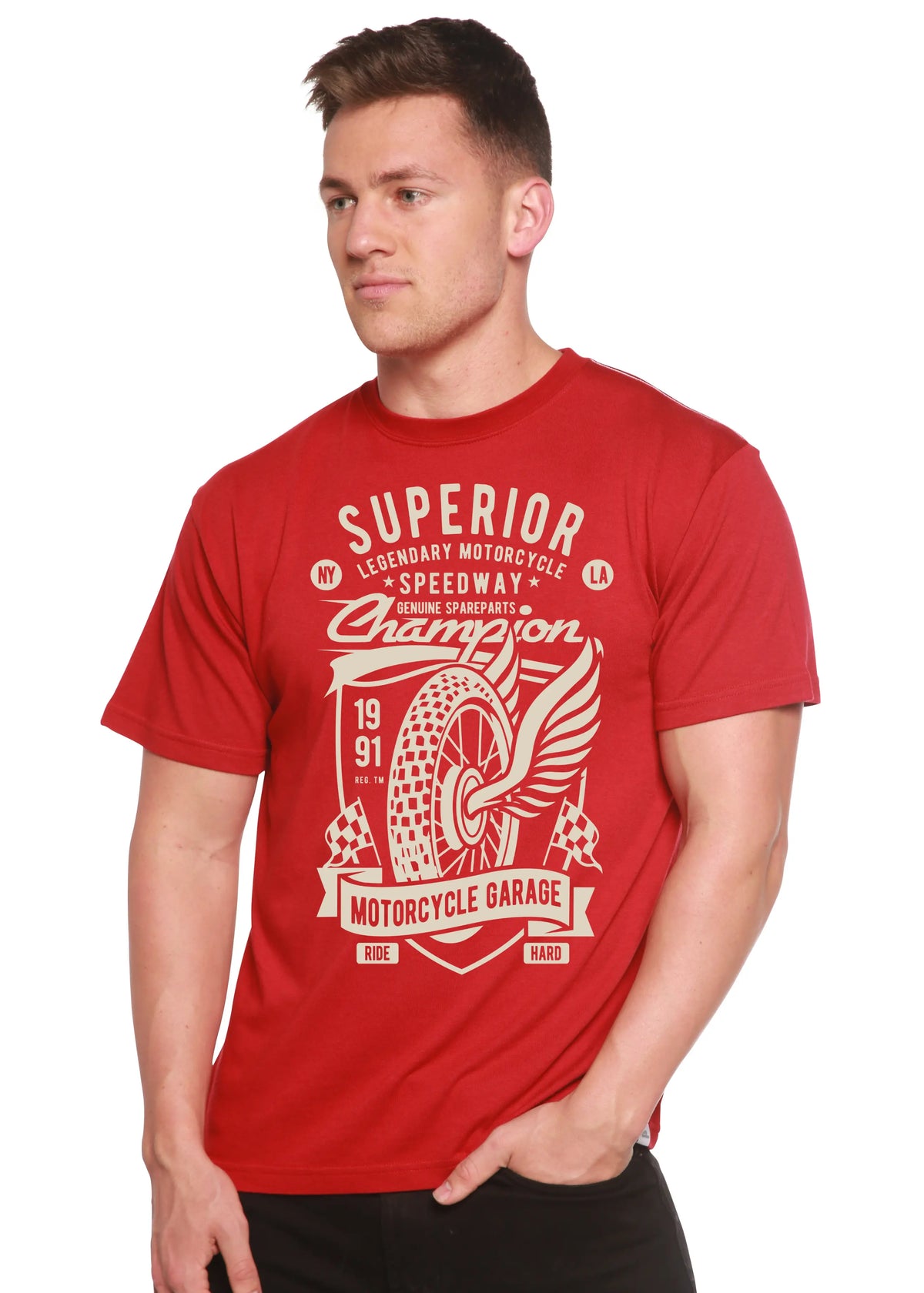 Superior Motorcycle Spun Bamboo® Men's Bamboo Viscose/Organic Cotton Short Sleeve Graphic T-Shirt Spun Bamboo