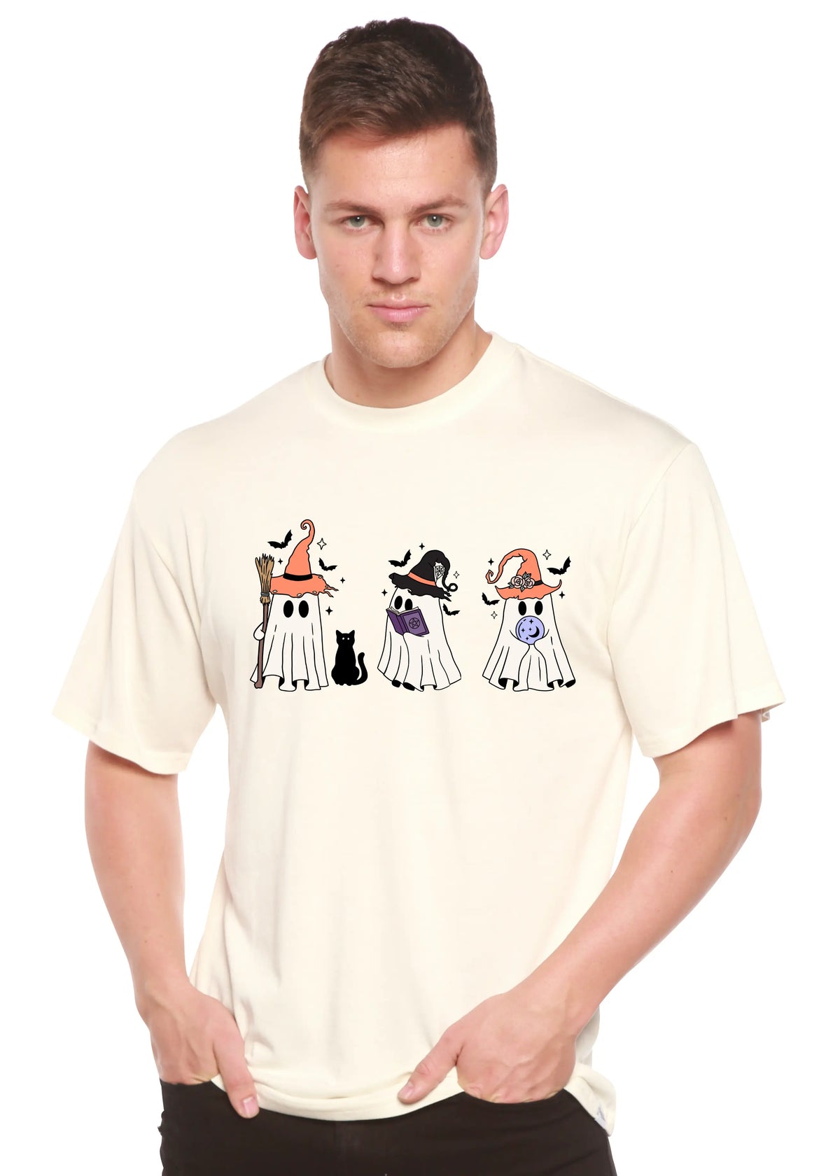 Halloween Boo Men's Bamboo Viscose/Organic Cotton Short Sleeve Graphic T-Shirt Spun Bamboo