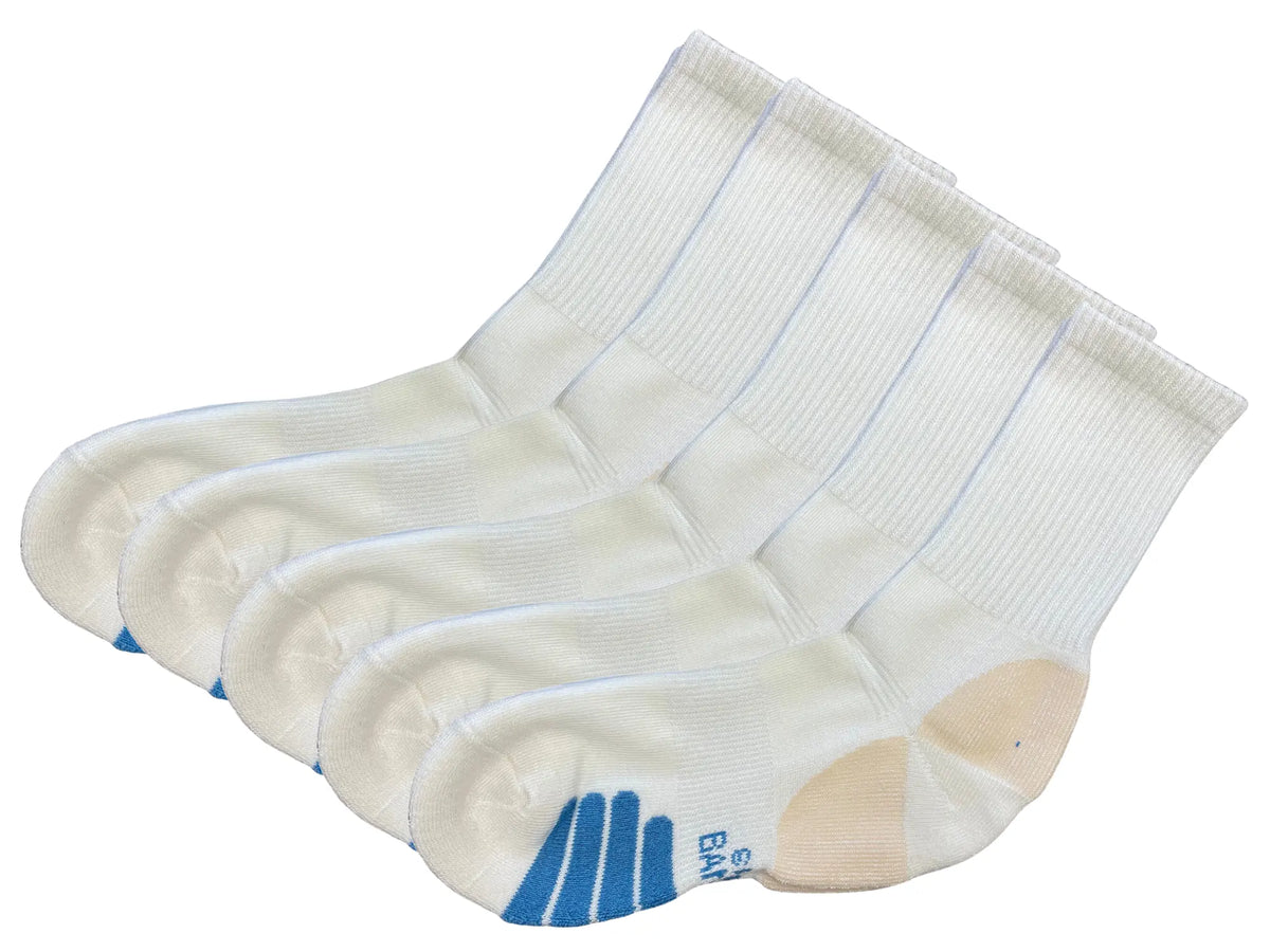 High Performance Crew Bamboo Viscose Socks Unisex White Color - 5-pack Spun Bamboo