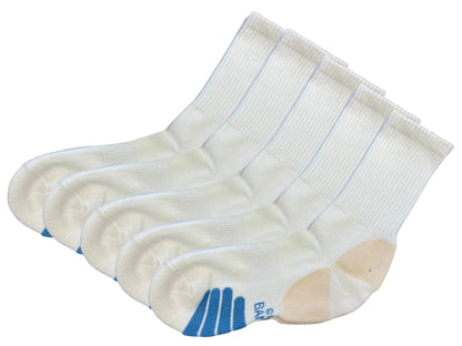 High Performance Crew Bamboo Viscose Socks Unisex White Color - 5-pack Spun Bamboo