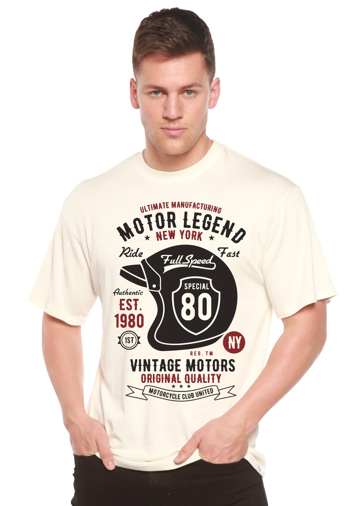 Motor Legend Helmet Men's Bamboo Viscose/Organic Cotton Short Sleeve Graphic T-Shirt Spun Bamboo