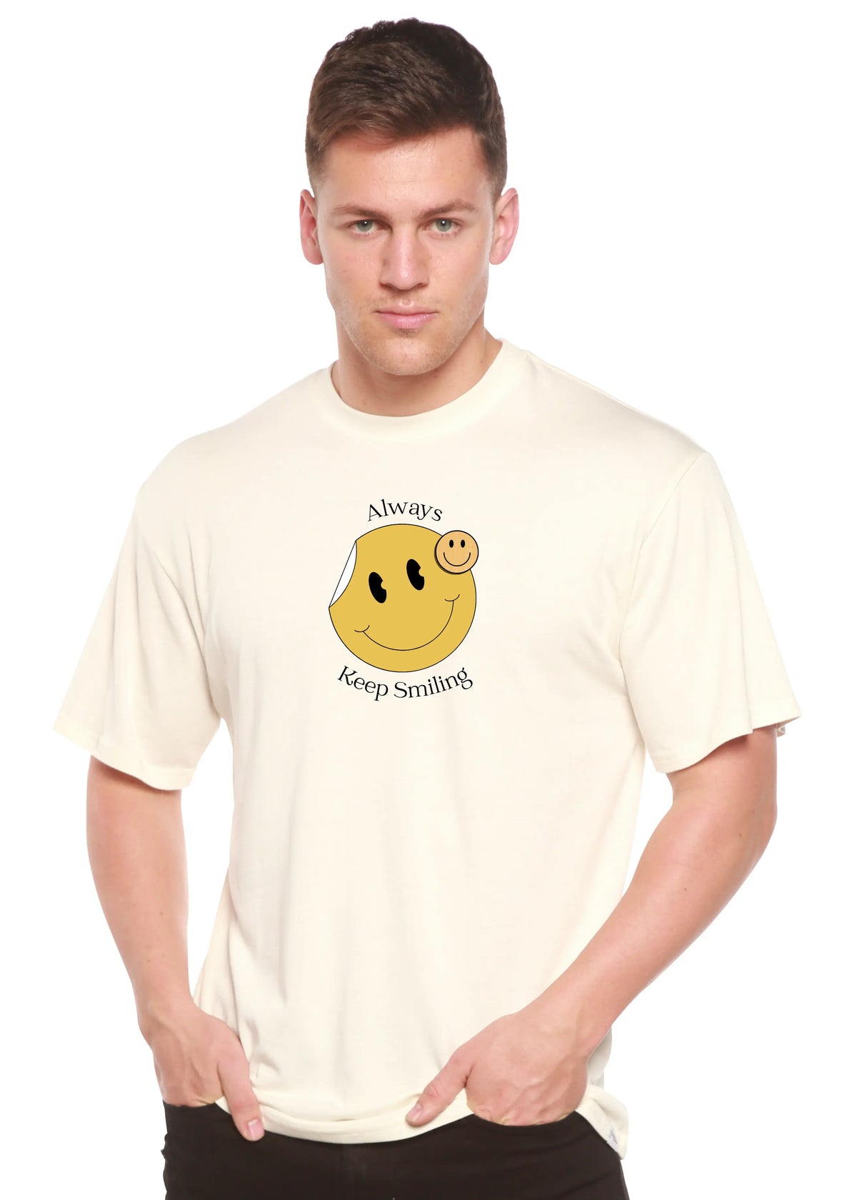 Always Keep Smiling Men's Bamboo Viscose/Organic Cotton Short Sleeve Graphic T-Shirt Spun Bamboo