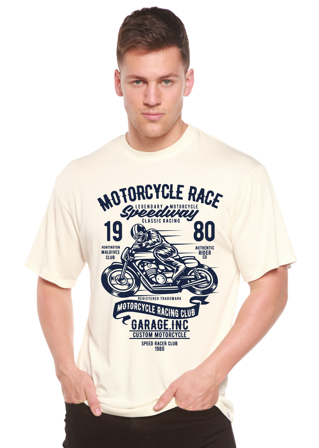 Motorcycles Race Men's Bamboo Viscose/Organic Cotton Short Sleeve Graphic T-Shirt Spun Bamboo
