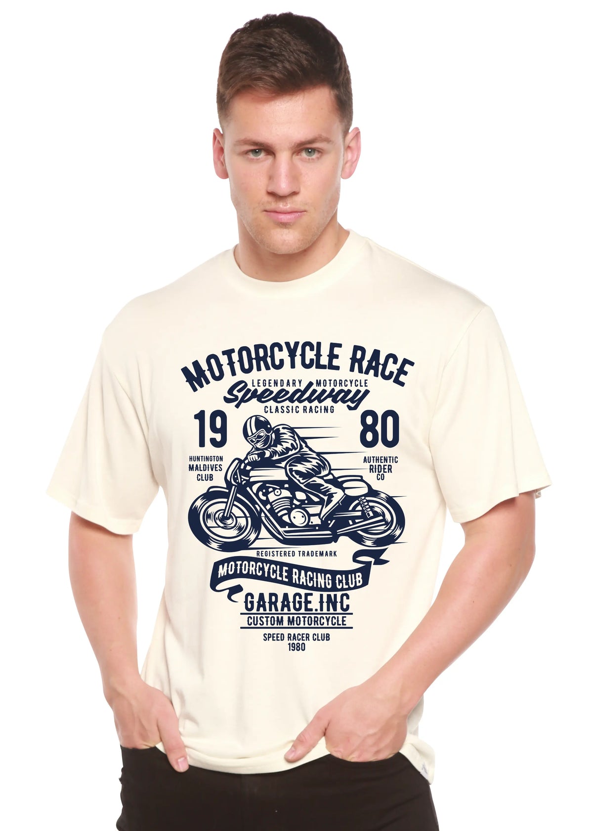 Motorcycles Race Men's Bamboo Viscose/Organic Cotton Short Sleeve Graphic T-Shirt Spun Bamboo