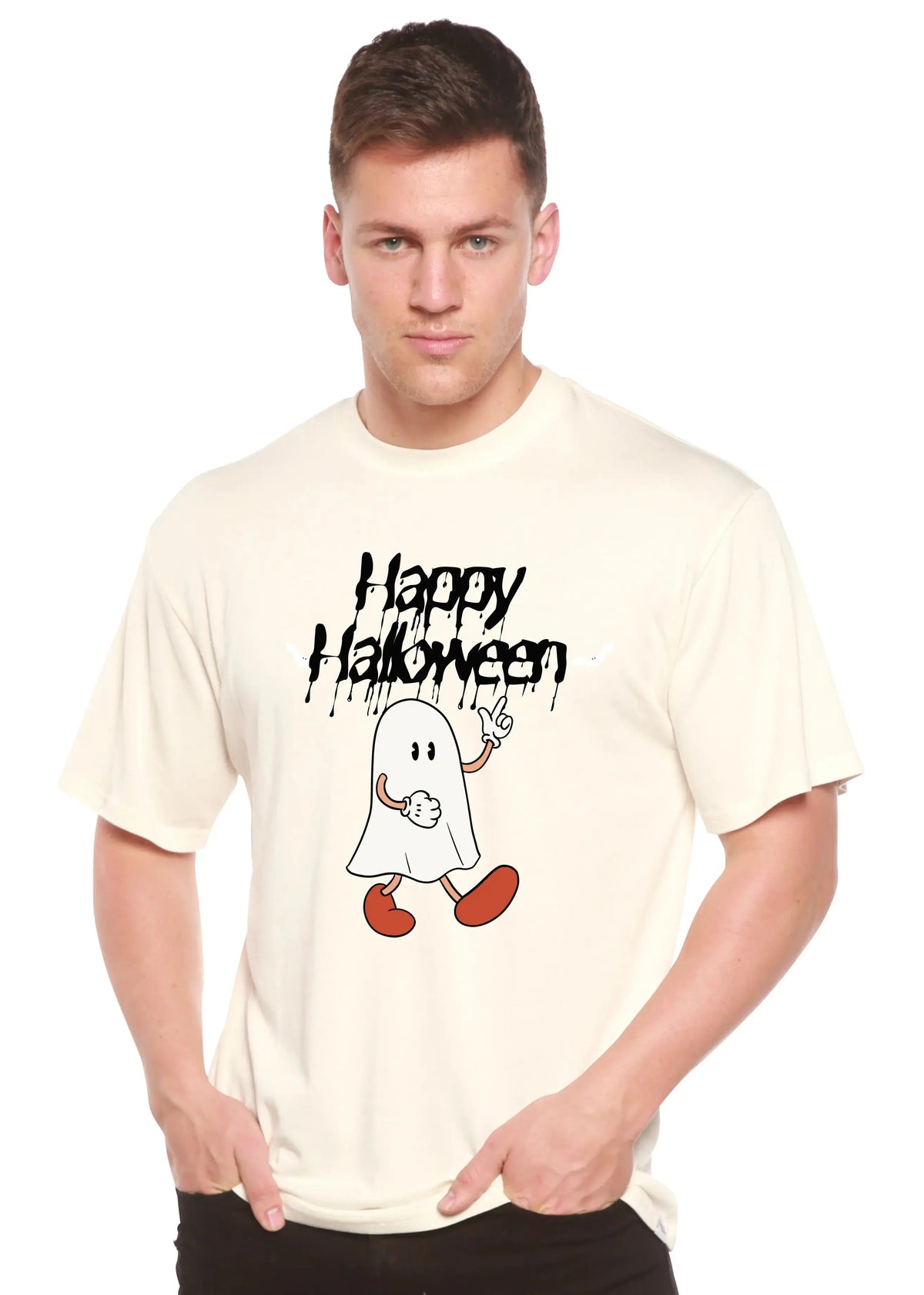 Happy Halloween Men's Bamboo Viscose/Organic Cotton Short Sleeve Graphic T-Shirt Spun Bamboo