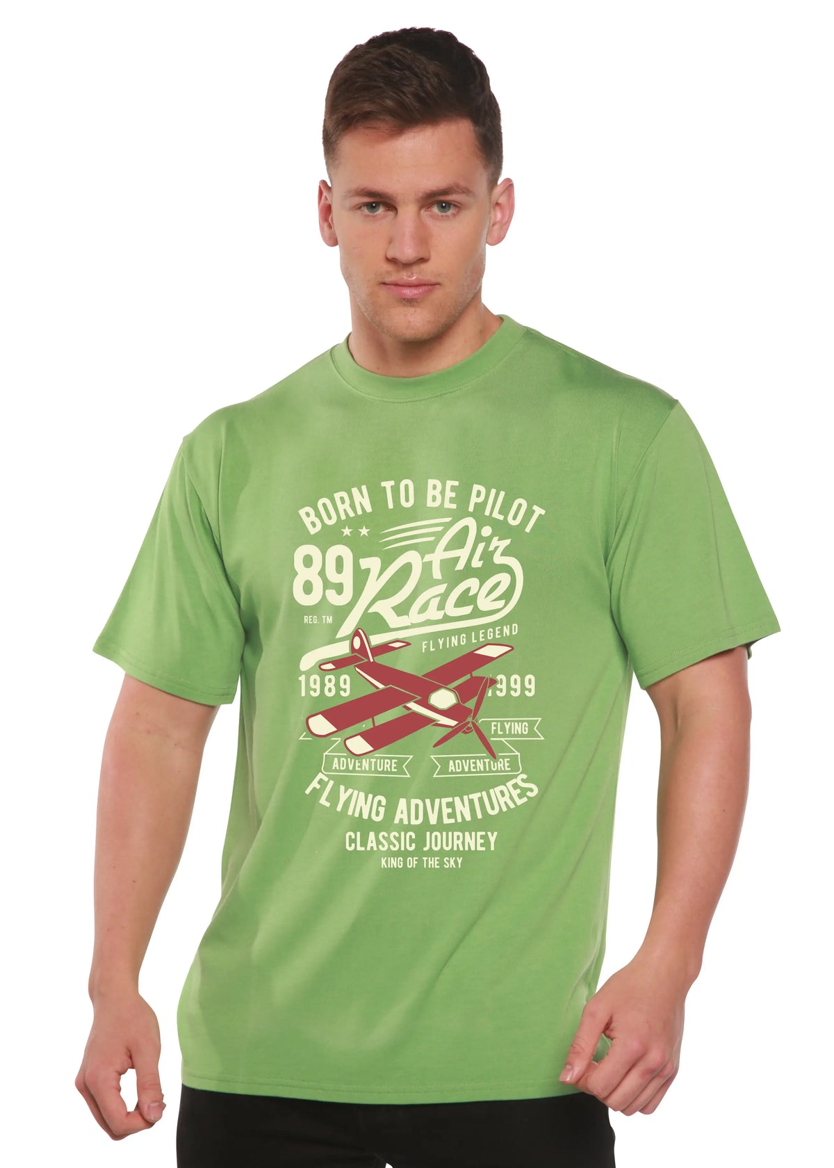 Born To Be Pilot Men's Bamboo Viscose/Organic Cotton Short Sleeve Graphic T-Shirt Spun Bamboo