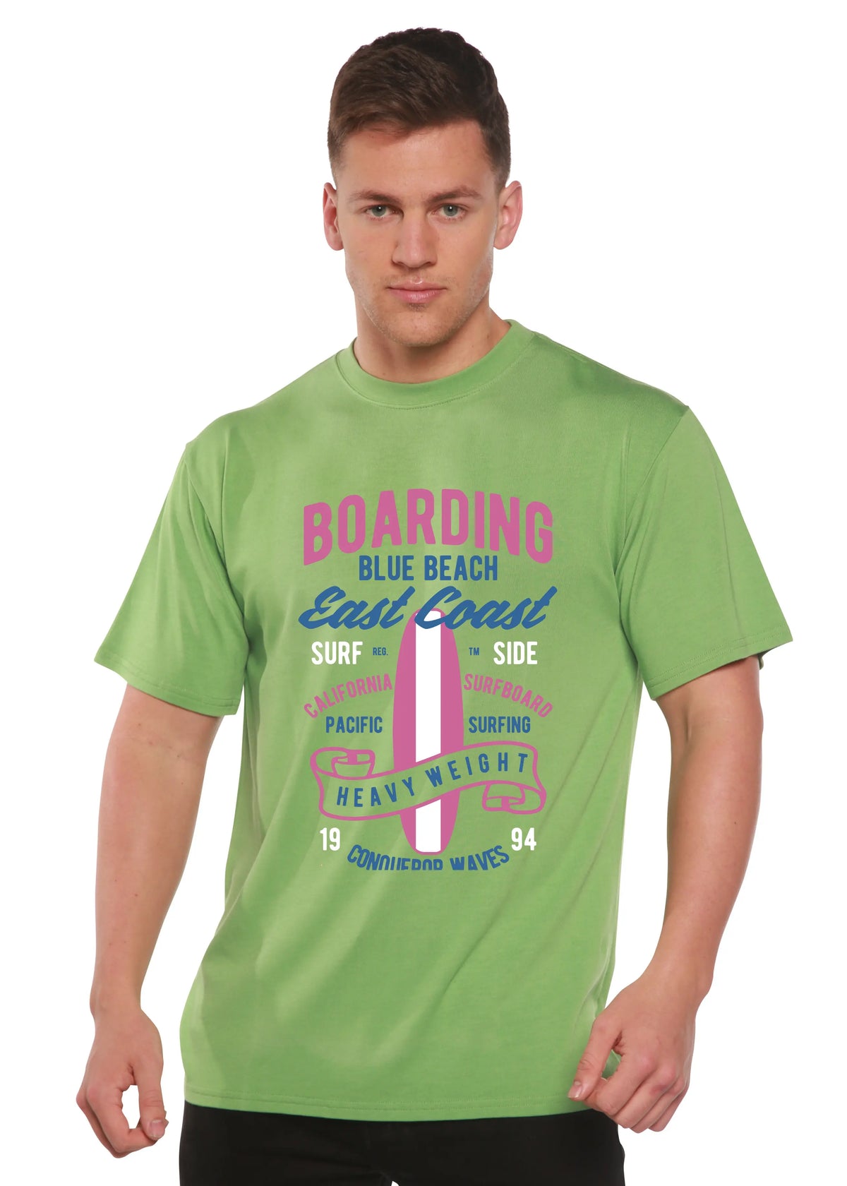 Boarding Blue Beach Men's Bamboo Viscose/Organic Cotton Short Sleeve Graphic T-Shirt Spun Bamboo