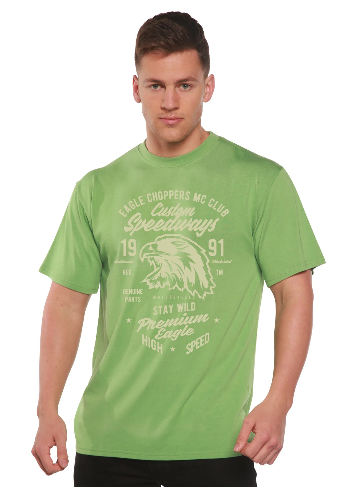 Custom Speedways Premium Eagle Men's Bamboo Viscose/Organic Cotton Short Sleeve Graphic T-Shirt Spun Bamboo
