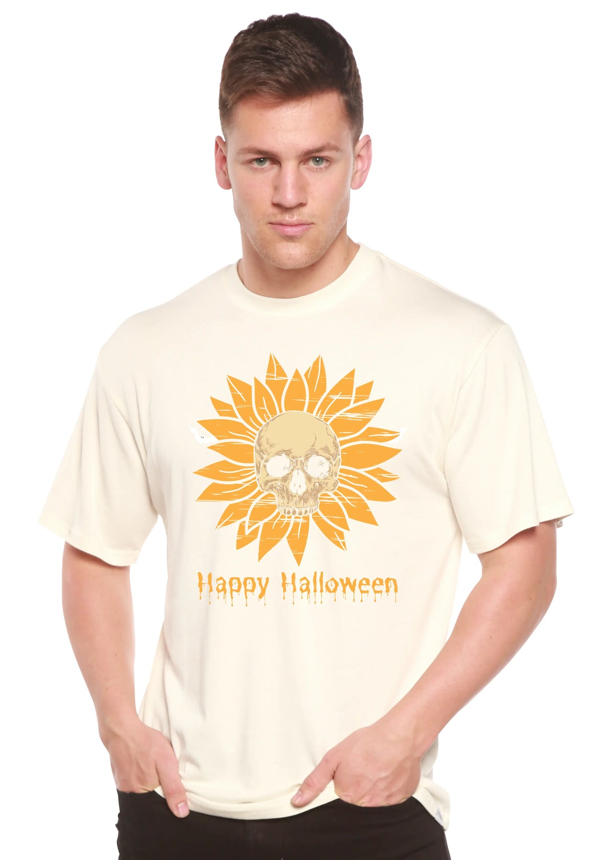 Happy Halloween Day Men's Bamboo Viscose/Organic Cotton Short Sleeve Graphic T-Shirt Spun Bamboo